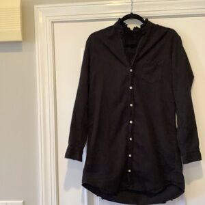 Frank & Eileen Black Button-Up Shirt Dress Mary Ruffle V-Neck Collar